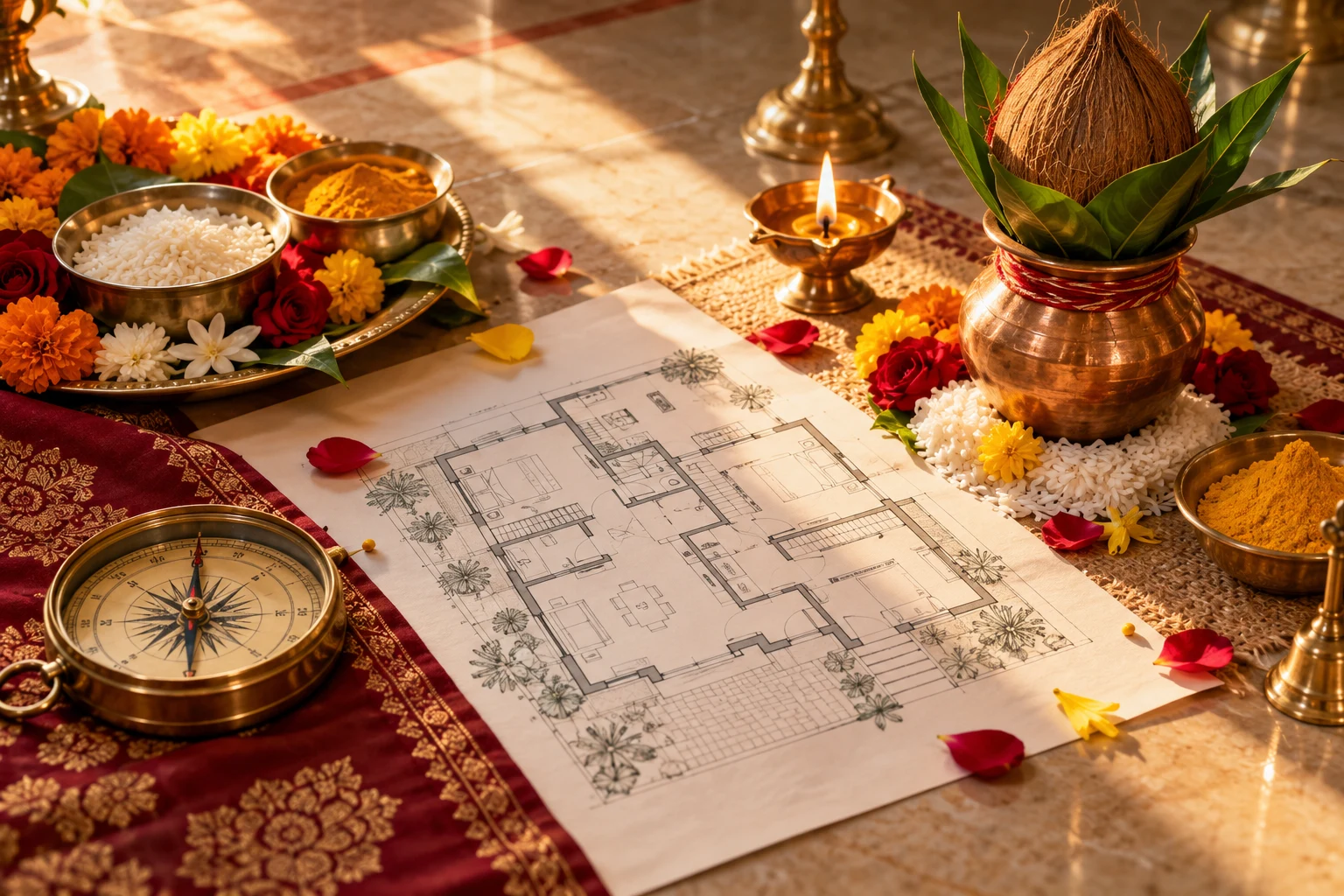 Illustrative Vastu Shanti Puja ritual setting